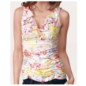 CAbi printed ruffle tank